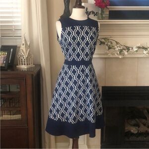 Lands End Navy/White sleeveless dress. 10